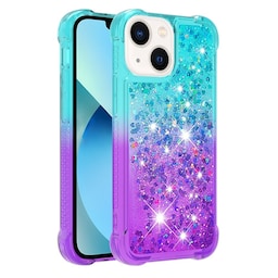 SKALO iPhone 15 Plus Kvicksand Glitter Hjerter TPU Cover - Turkis-Lilla