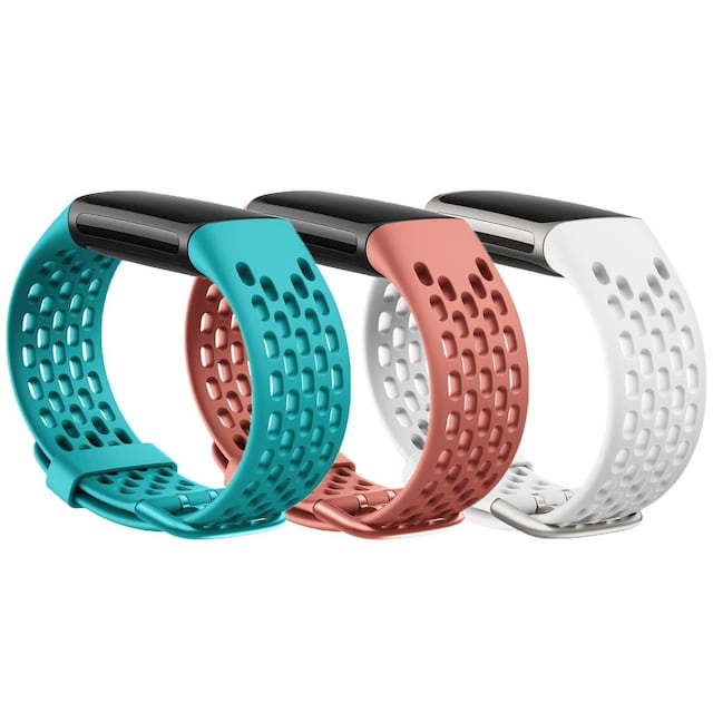 Fitbit Charge 5 armbånd sports silikone 3-pak turkis / koral / hvid