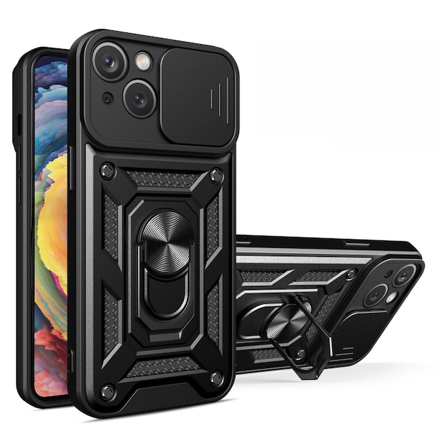 SKALO iPhone 15 Armor Hybrid Metal Ring Camera Slider - Sort