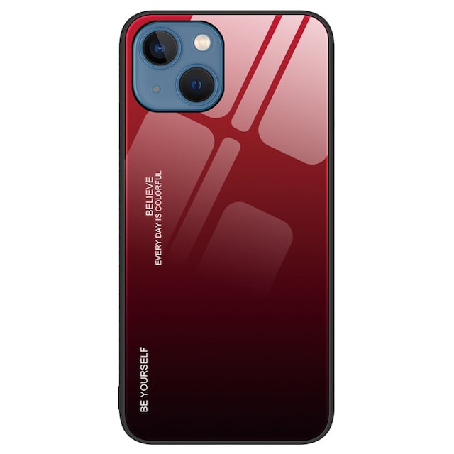 SKALO iPhone 15 Plus Gradient Hærdet glas TPU Cover - Rød-Sort