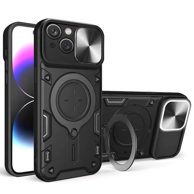 SKALO iPhone 15 Plus Armor Hybrid Metal Ring Camera Slider - Sort
