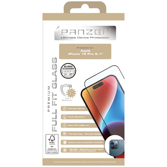 Panzer Full-Fit iPhone 15 Pro skærmbeskytter