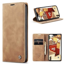 CASEME Retro tegnebog taske til iPhone 15 Plus - Brun