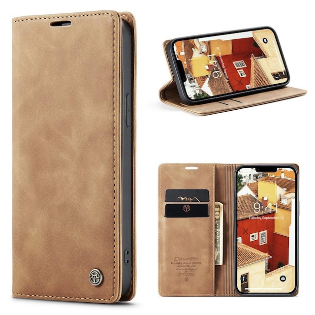 CASEME Retro tegnebog taske til iPhone 15 Plus - Brun