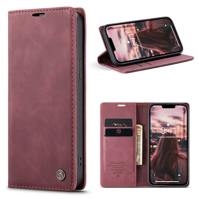 CASEME Retro tegnebog taske til iPhone 15 Plus - Rød