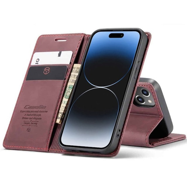 CaseMe Smart Magnet FlipCase Apple iPhone 15 Plus - Vinrød