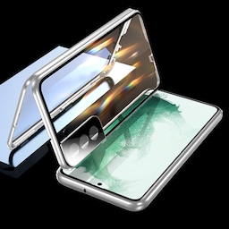 Dobbeltsidet spænde anti-kiggeri telefontaske med linsebeskytter til Samsung Sølv 17.8 x 9.2 x 1.5 cm Samsung S23 Ultra