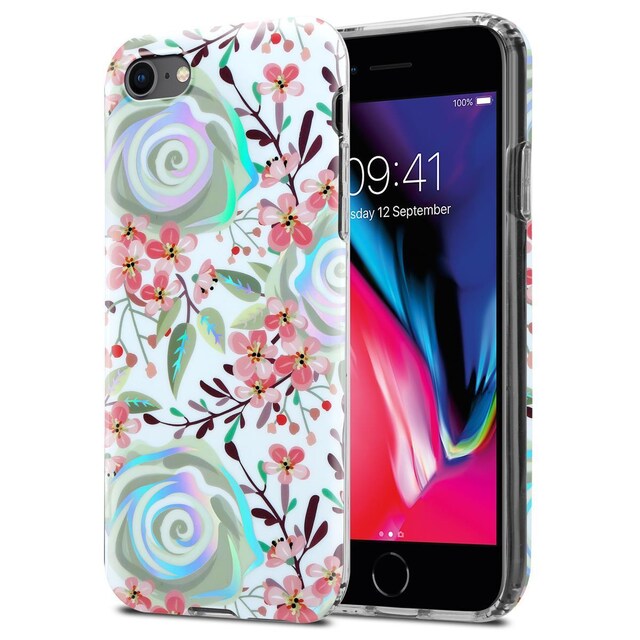 iPhone 7 / 7S / 8 / SE 2020 Etui Cover Blomster (Hvid)