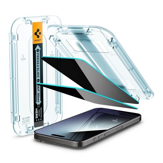 Spigen iPhone 15 Pro Max Skærmbeskytter GLAS.tR EZ Fit Privacy 2-pak