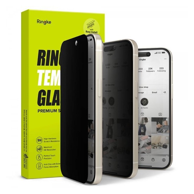 Ringke iPhone 15 Plus Skærmbeskytter Privacy Tempered Glass Installation Jig