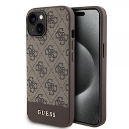 Guess iPhone 15 Cover Bottom Stripe MagSafe Brun