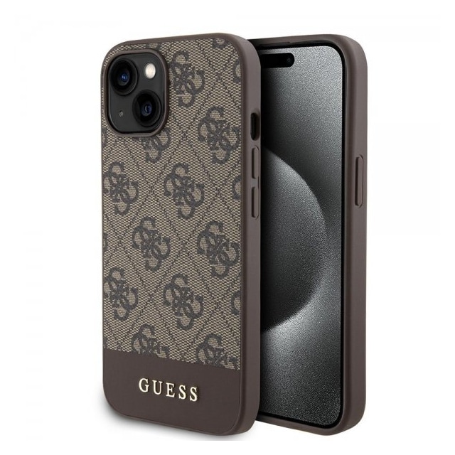Guess iPhone 15 Cover Bottom Stripe MagSafe Brun