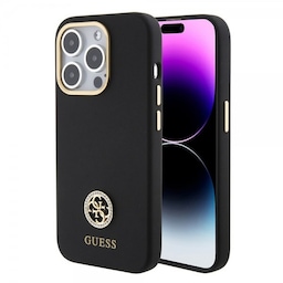 Guess iPhone 15 Pro Cover Liquid Silicone Metal Logo Sort