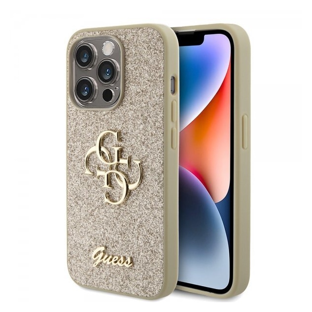 Guess iPhone 15 Pro Cover Fixed Glitter Guld