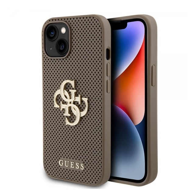 Guess iPhone 15 Cover Perforated Glitter Brun
