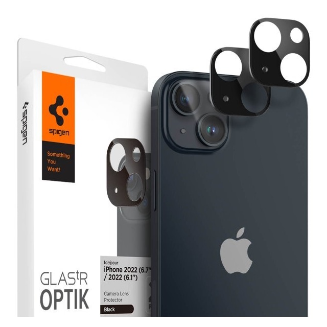 Spigen iPhone 14/iPhone 14 Plus Kameralinsebeskytter Glas.tR Optik 2-pak Sort