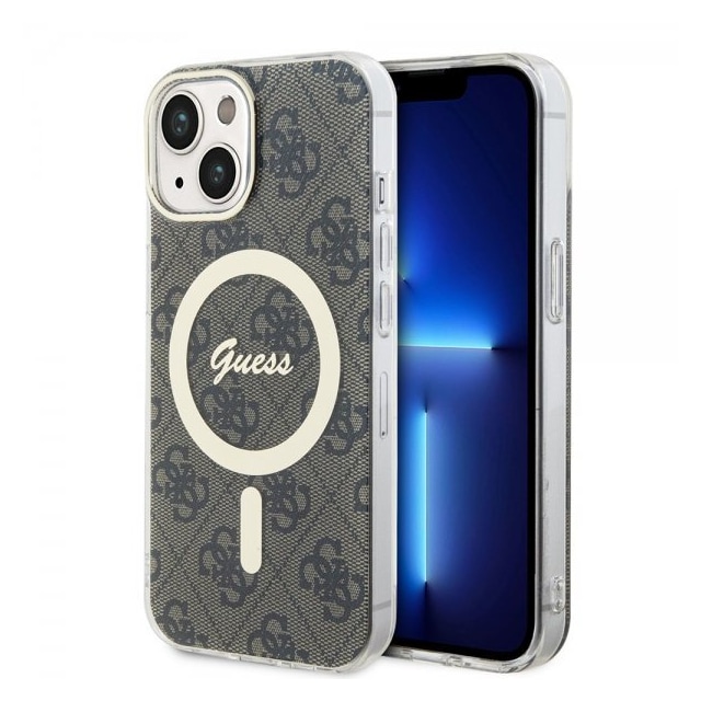 Guess iPhone 15 Cover 4G Pattern MagSafe Brun