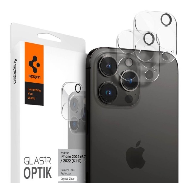 Spigen iPhone 14/15 Pro & Pro Max Kameralinsebeskytter Glas.tR Optik 2-pak Crystal Clear