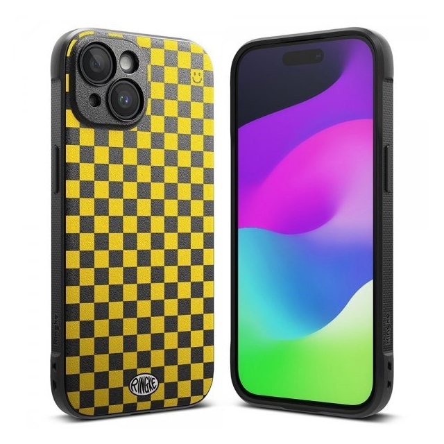 Ringke iPhone 15 Cover Onyx Design Checkerboard Yellow