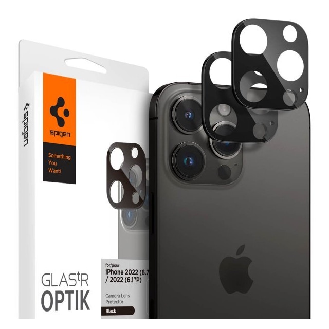 Spigen iPhone 14/15 Pro & Pro Max Kameralinsebeskytter Glas.tR Optik 2-pak Sort