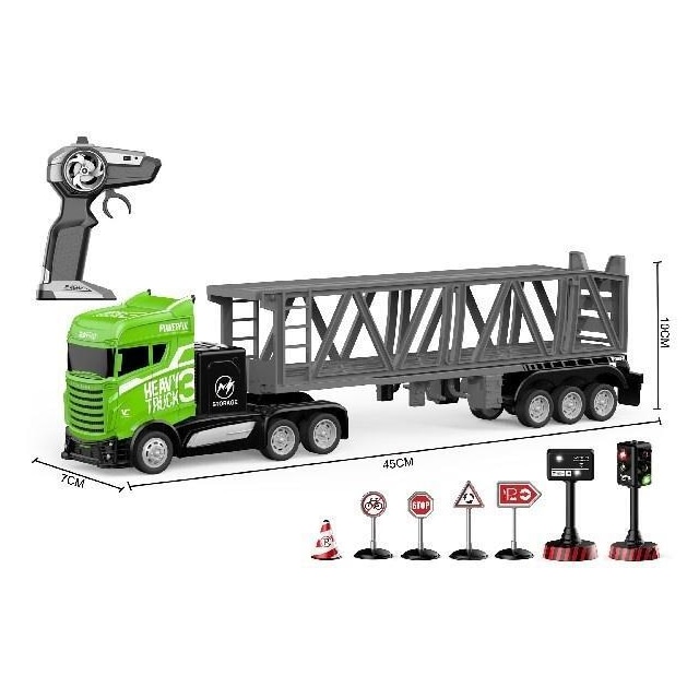 CRAZON Lastbil R/C m/hænger & skilte 1:16 2,4GHz grøn