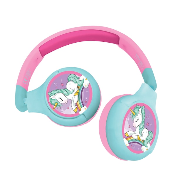 Enhjørning 2 i 1 Bluetooth og kablet komfort- og foldbare hovedtelefoner med sikker lydstyrke for børn