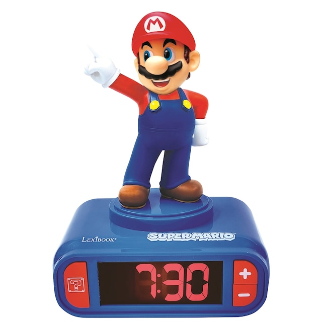 Super Mario-vækkeur med Mario 3D-figur og lyde fra videospillet