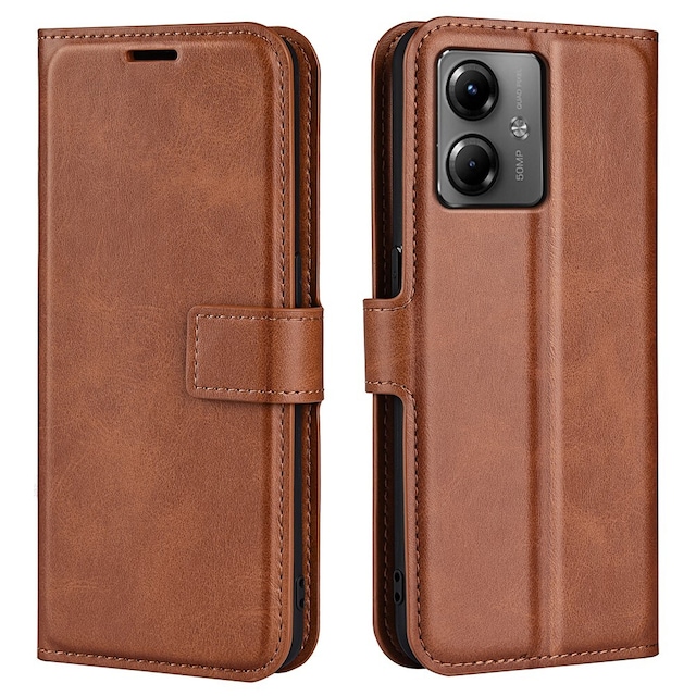 SKALO Motorola Moto G14 Premium Wallet Flip Cover - Brun