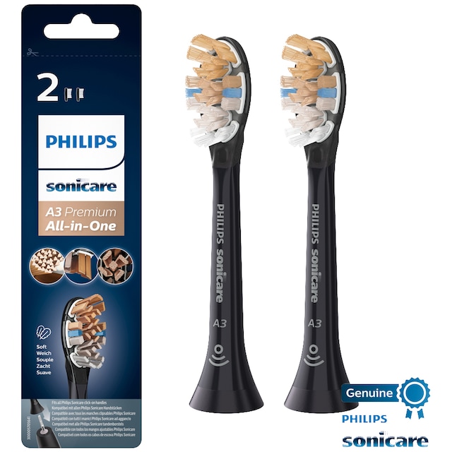 Philips Sonicare tandbørstehoved HX909211 (sort, 2-pak)