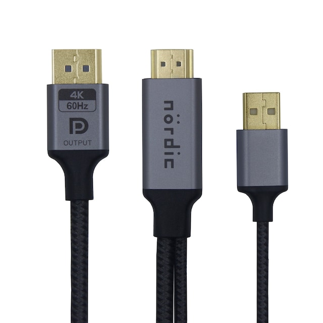 NÖRDIC HDMI til Displayport kabel 50cm 4K60Hz 18Gbps