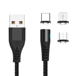 Magnetisk ladeadapter til iPhone + USB-C + MicroUSB - 2A