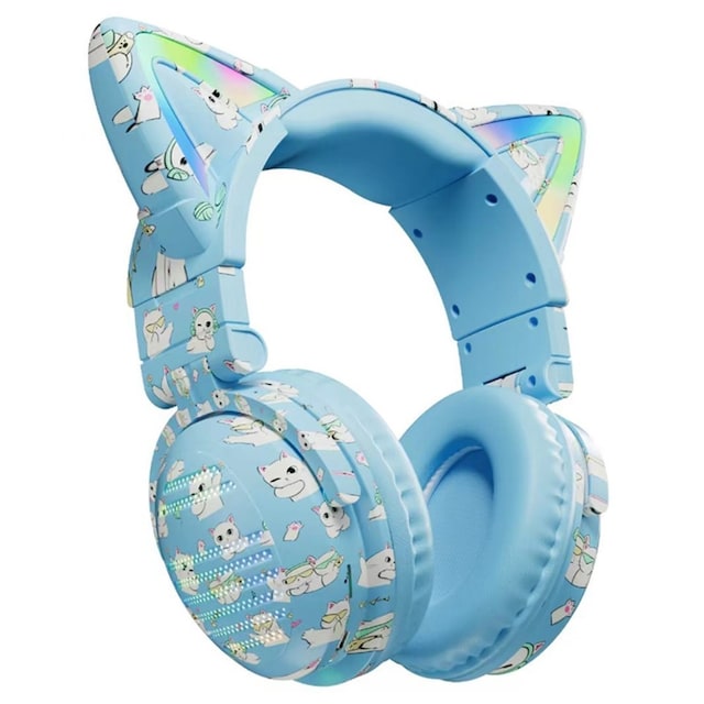 Cat Ears Bluetooth Headset Mikrofon Trådløse Hovedtelefoner - Blå