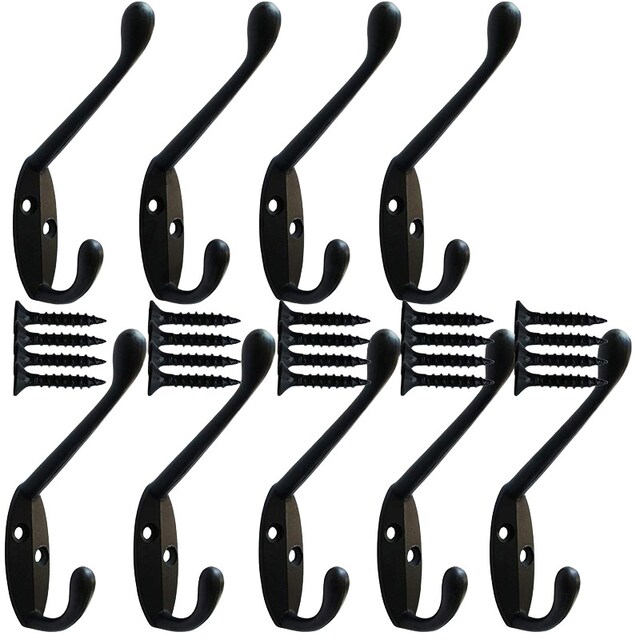 9 Pack vægmonterede kroge Metal kroge Robe kroge Dual Prong vægmonterede kroge Sort