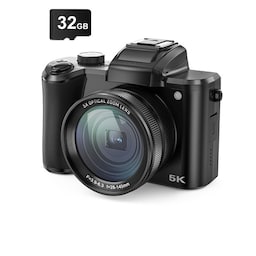 5K digitalkamera med dobbelte front-bagkameraer, autofokus, anti-shake, 32G-kort