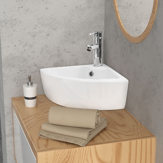 Håndvask med spildbakke med overløb 46x33x13 cm hvid keramik ML-design