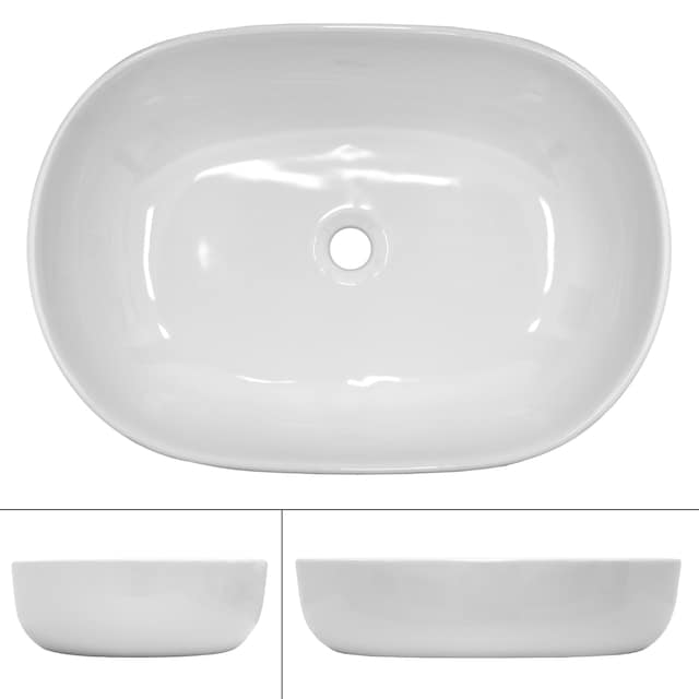 Håndvask oval form uden overløb 600x420x145 mm Hvid keramik