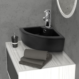 Håndvask med pop-up affald og overløb 46x33x13 cm sort keramik ML design