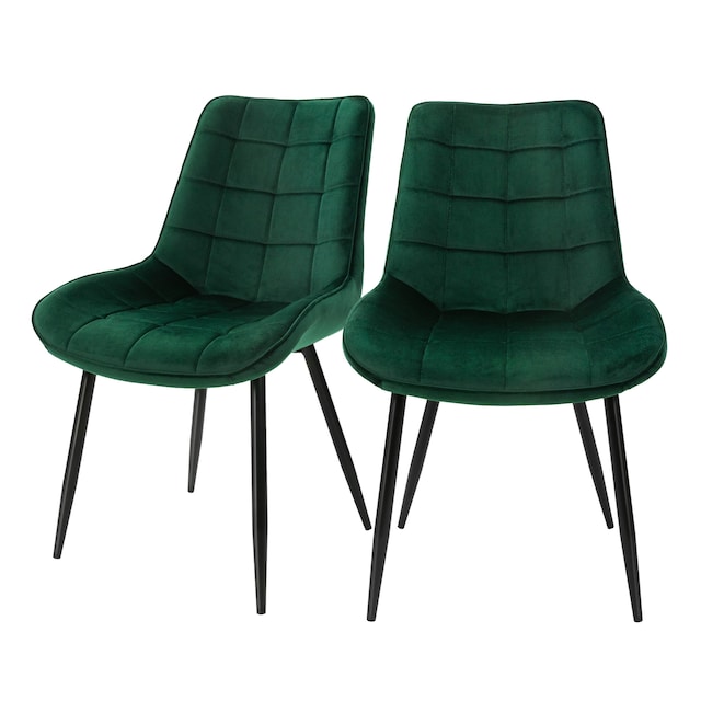 2 spisebordsstole mørkegrøn fløjl med metalben