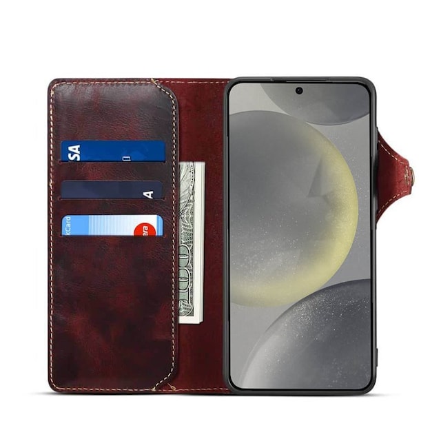 Wallet 3-kort ægte læder Samsung Galaxy S24 - Oxeblod
