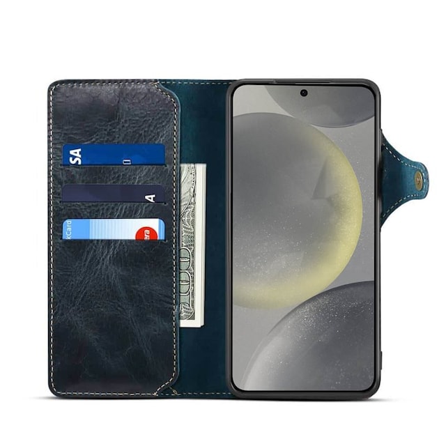 Wallet 3-kort ægte læder Samsung Galaxy S24 Plus - Blå
