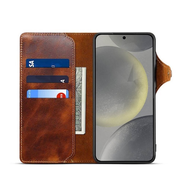 Wallet 3-kort ægte læder Samsung Galaxy S24 Plus - Brun