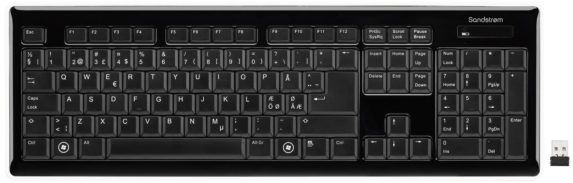 Sandstrøm trådløst tastatur (sort/ hvid) | Elgiganten