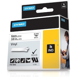 DYMO Rhino Professional, mærkbar permanent vinyltape, 9 mm, sort teks