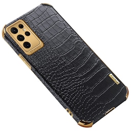 SKALO Samsung S24 Ultra Crocodile Guldkant Cover - Sort