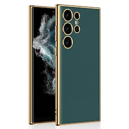 SKALO Samsung S24 Ultra PU-læder Gold Edge Cover - Grøn