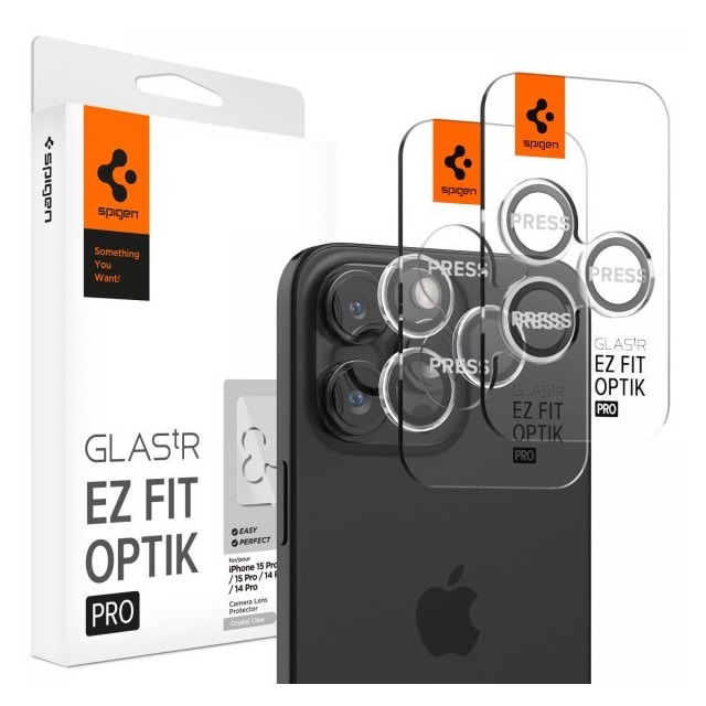 Spigen iPhone 14/15 Pro/iPhone 14/15 Pro Max Kameralinsebeskytter GLAS.tR EZ Fit Optik Pro Crystal Clear 2-pak