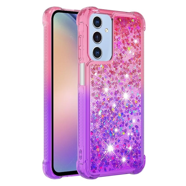 SKALO Samsung A15 5G Kvicksand Glitter Hjerter TPU Cover - Pink-Lilla