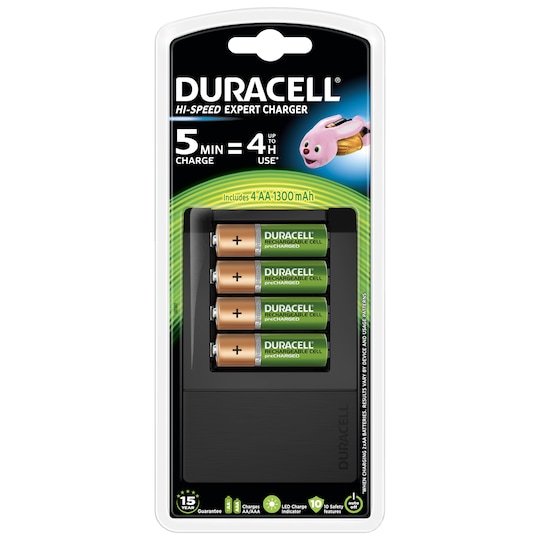 Duracell AA/AAA oplader + 4 x genopladelige batterier | Elgiganten