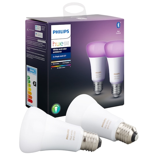 Philips Hue White and Color Ambiance LED-pære A60 E27 - 2-pak | Elgiganten