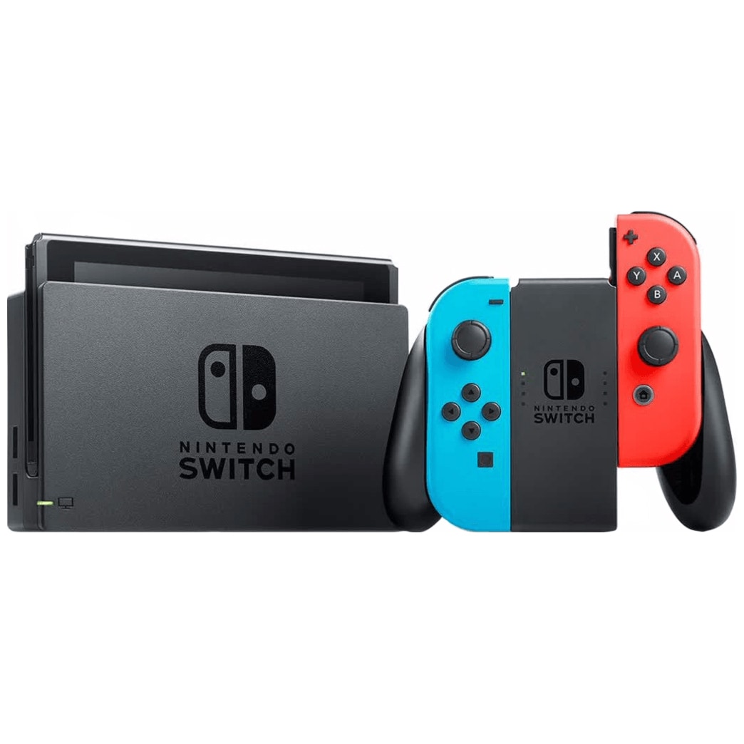 Nintendo Switch spillekonsol 2019 m. neon blå/røde Joy-Con ...